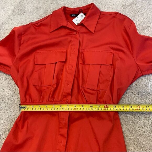 Zara red poplin shirt dress Sz S NWT - Picture 11 of 12